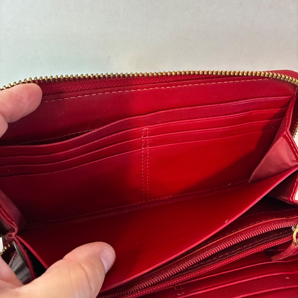 Coach Zoe Red Leather Wallet Soho Double Buckle Zip Around Y2K Clutch 8" - Picture 15 of 16